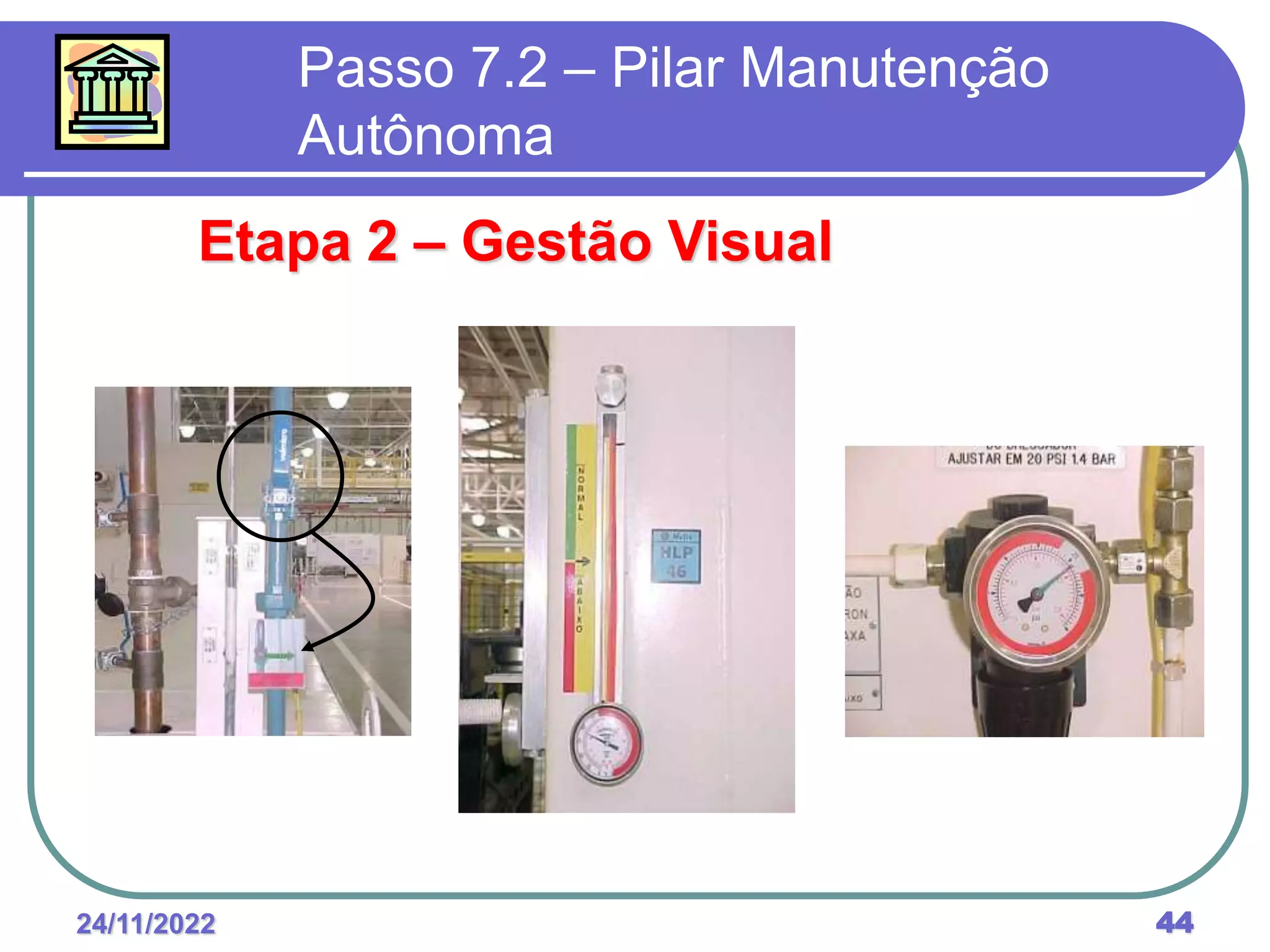 24/11/2022 44
Passo 7.2 – Pilar Manutenção
Autônoma
Etapa 2 – Gestão Visual
 
