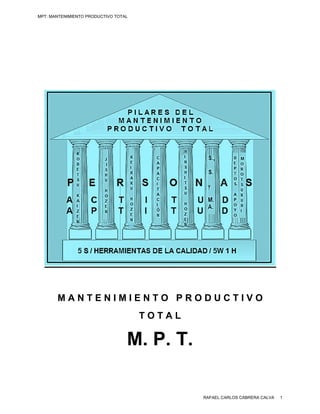 MPT: MANTENIMIENTO PRODUCTIVO TOTAL




       MANTENIMIENTO PRODUCTIVO
                                      TOTAL

                                  M. P. T
                                        T.

                                              RAFAEL CARLOS CABRERA CALVA   1
 