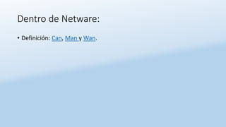 Dentro de Netware:
• Definición: Can, Man y Wan.
 