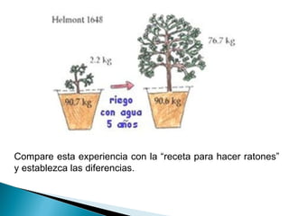 Compare esta experiencia con la “receta para hacer ratones” y establezca las diferencias. 