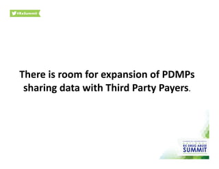 There	
  is	
  room	
  for	
  expansion	
  of	
  PDMPs	
  
sharing	
  data	
  with	
  Third	
  Party	
  Payers.	
  
 