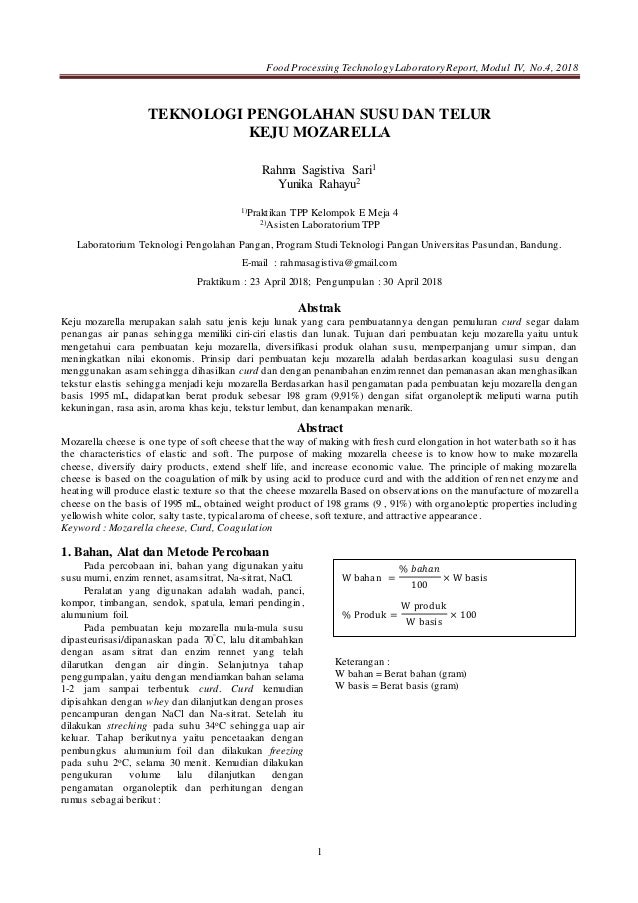 Laporan Praktikum Tpp Materi 4 Keju Mozarella Unpas