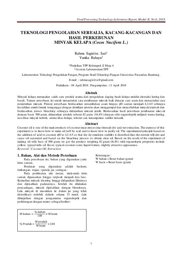 Laporan Praktikum Tpp Materi 2 Minyak Kelapa Unpas