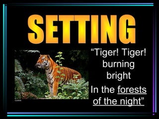 “Tiger! Tiger!
    burning
     bright
In the forests
 of the night”
 