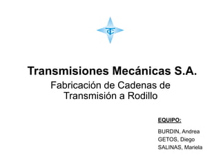 Fabricación de Cadenas de
Transmisión a Rodillo
Transmisiones Mecánicas S.A.
EQUIPO:
BURDIN, Andrea
GETOS, Diego
SALINAS, Mariela
 