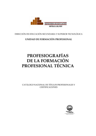 PROFESIOGRAFÍAS
DE LA FORMACIÓN
PROFESIONAL TÉCNICA
DIRECCIÓN DE EDUCACIÓN SECUNDARIA Y SUPERIOR TECNOLÓGICA
UNIDAD DE FORMACIÓN PROFESIONAL
CATÁLOGO NACIONAL DE TÍTULOS PROFESIONALES Y
CERTIFICACIONES
 