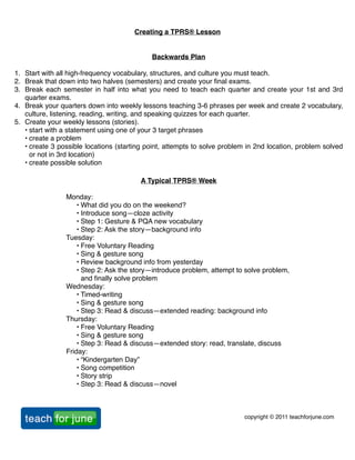 TPRS® Beginning Workshop 2012 Handout | PDF