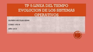 TP 5:LINEA DEL TIEMPO
EVOLUCION DE LOS SISTEMAS
OPERATIVOS
ALUMNO:NICOLAS SENIN
CURSO: 4TO B
AÑO: 2019
 
