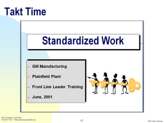 Takt Time




Bill Costantino, Lean Mfg
616-891-7578 EBCostantino@earthlink.net
                                          17   SW 2-Day Training
 