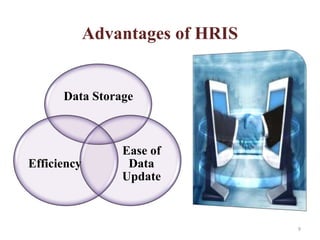 Advantages of HRIS


      Data Storage



                 Ease of
Efficiency        Data
                 Update



                                  9
 