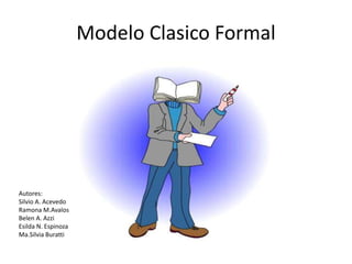 Modelo Clasico Formal
Autores:
Silvio A. Acevedo
Ramona M.Avalos
Belen A. Azzi
Esilda N. Espinoza
Ma.Silvia Buratti
 