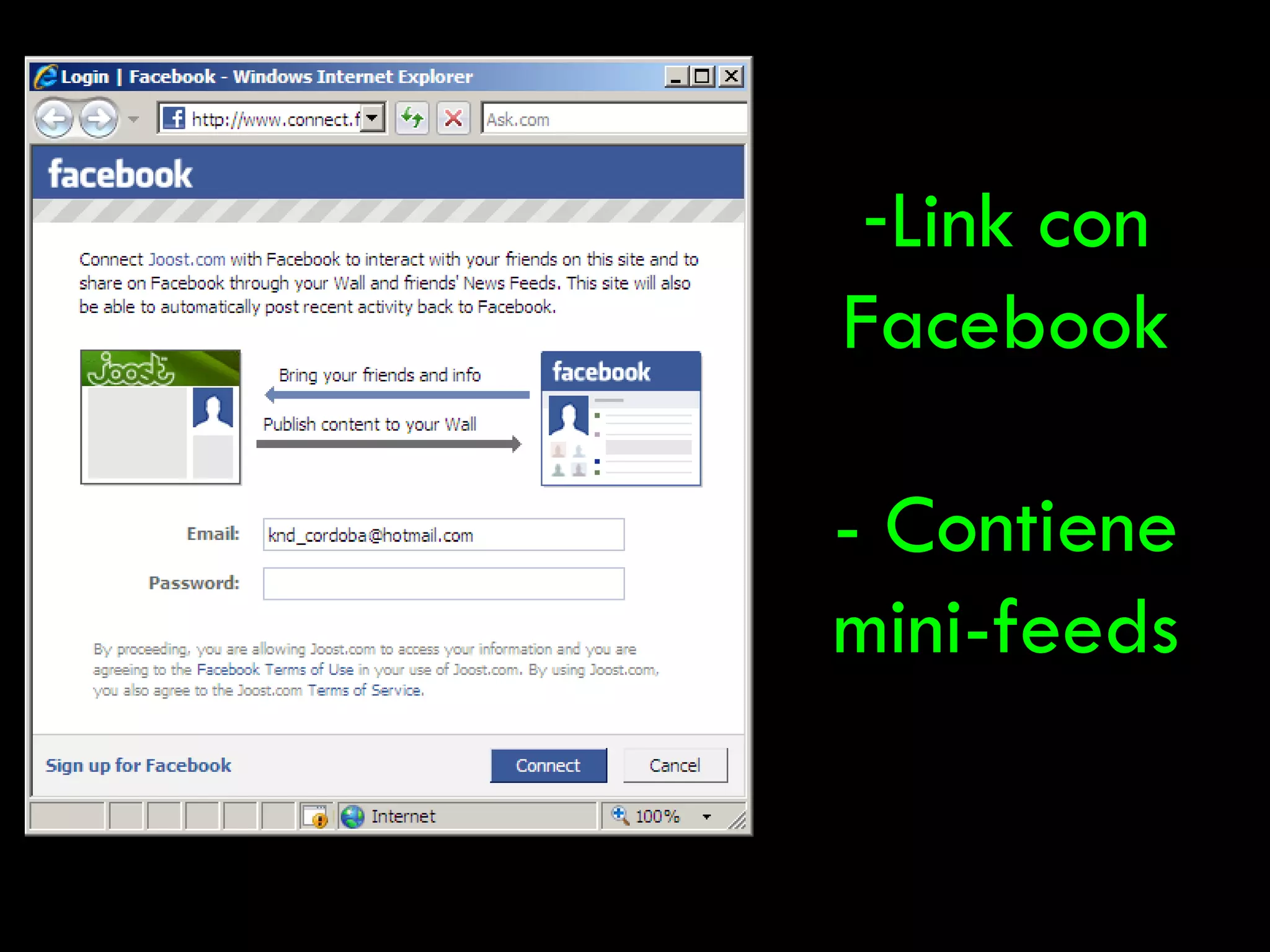 Link con Facebook - Contiene mini-feeds 
