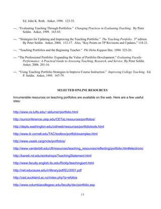 The Teaching Portfolio: Reflective Practice for Improvement and ...