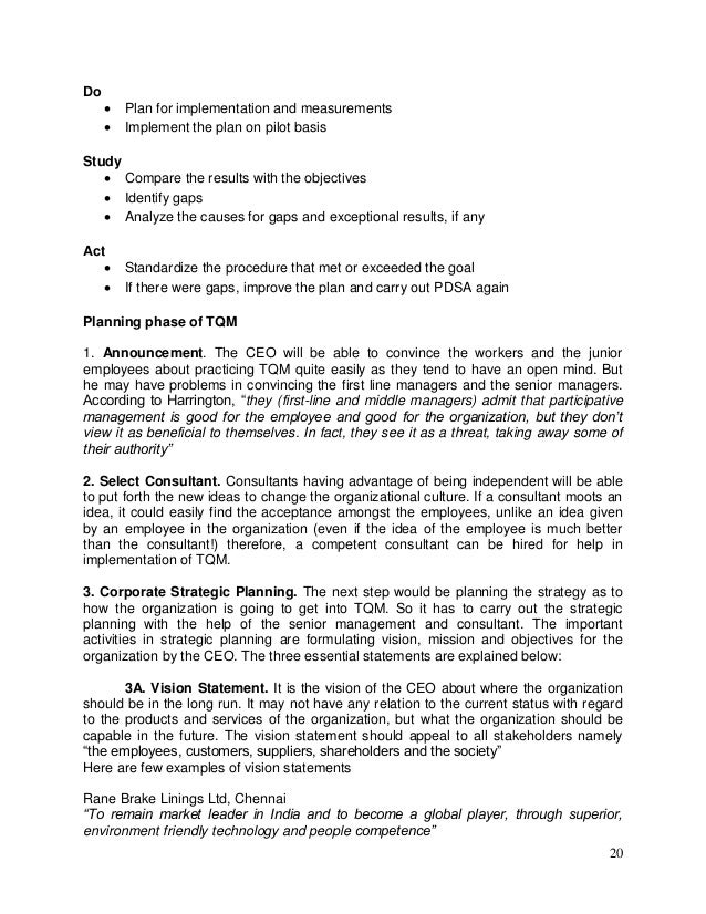 Quality management - Words | Essay Example