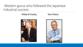 Western gurus who followed the Japanese
industrial success
Philip B Crosby Tom Peters
 