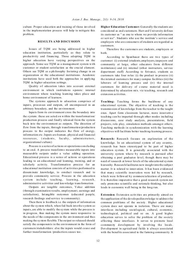 implementing total quality management in higher education management essay Recent research on total quality management has examined the relationships and training and education in an effort to management theory and total quality:. implementing total quality management in higher education management essay Recent research on total quality management has examined the relationships and training and education in an effort to management theory and total quality:.