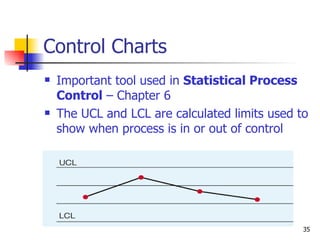 Control Charts <ul><li>Important tool used in  Statistical Process   Control  – Chapter 6 </li></ul><ul><li>The UCL and LC...