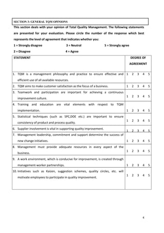 Tqm indian auto component questionnaire | PDF