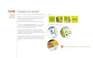 Compartir es ahorrar
  ESTRATEGIA   Cliente: Estudio Warnon | Vorago > Ayto. de San Martín del Rey Aurelio   Banners
  PUBLICIDAD
                 Concepto creativo y estrategia de campaña de comunicación.
SOCIAL MEDIA
                 Dirección de arte y desarrollo de materiales de campaña:
                 radio, banners, marketing directo.
                 Estrategia y desarrollo de comunicación en redes sociales.


               La plataforma www.compartimoscoche.es es una iniciativa del              Dinamización en redes sociales
               Ayuntamiento de San Martín del Rey Aurelio encaminada a
               promover el uso compartido del automóvil.

               Para dar a conocer el portal web, se desarrolló una acción
               combinada de marketing directo en empresas asturianas y de
               publicidad en medios online. Además se desarrolló una estrategia
               de dinamización en redes sociales.

               La campaña de lanzamiento, concentrada en tan sólo 2 semanas,
               consiguió atraer más de 2.000 visitas a la plataforma, que se
               tradujeron en 200 usuarios registrados y una oferta inicial de 75
               rutas.




                                                                                                                         Premio ADAPPA 2009 a la mejor campaña de marketing
 
