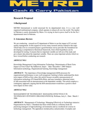 Information Technology of Metro (MCC)-  TQM