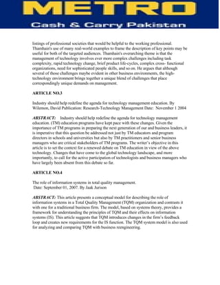 Information Technology of Metro (MCC)-  TQM