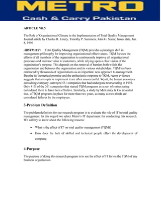 Information Technology of Metro (MCC)-  TQM