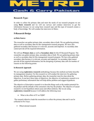 Information Technology of Metro (MCC)-  TQM