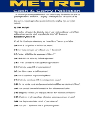 Information Technology of Metro (MCC)-  TQM