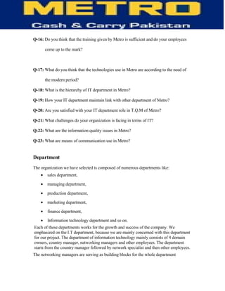 Information Technology of Metro (MCC)-  TQM