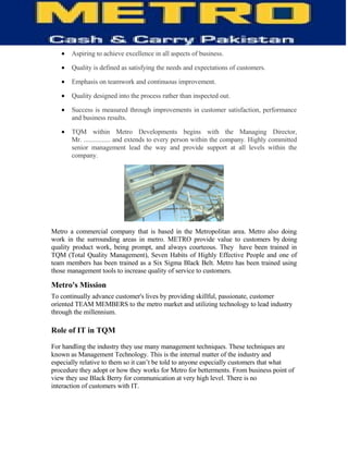 Information Technology of Metro (MCC)-  TQM