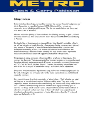 Information Technology of Metro (MCC)-  TQM