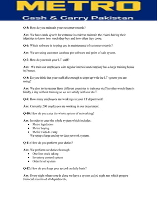 Information Technology of Metro (MCC)-  TQM