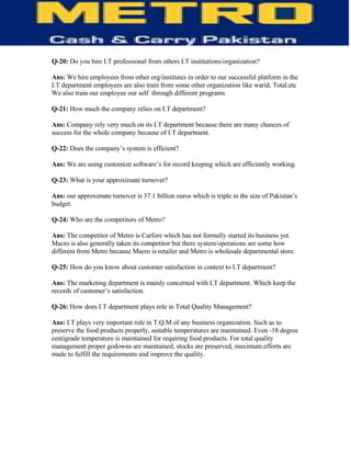 Information Technology of Metro (MCC)-  TQM