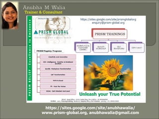Trainer & Consultant




          https://sites.google.com/site/anubhawalia/
         www.prism-global.org, anubhawalia@gmail.com
 