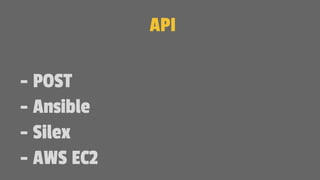 API
- POST
- Ansible
- Silex
- AWS EC2
 