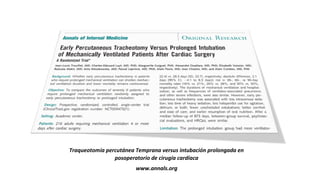 Traqueotomía percutánea Temprana versus intubación prolongada en
posoperatorio de cirugía cardíaca
www.annals.org
 
