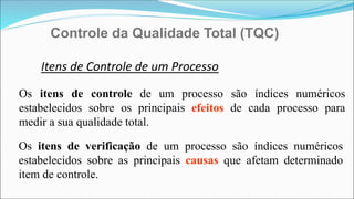 Itens de Controle de um Processo
Os itens de controle de um processo são índices numéricos
estabelecidos sobre os principa...