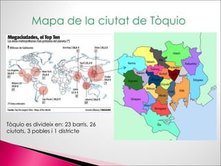 Tòquio es divideix en: 23 barris, 26 ciutats, 3 pobles i 1 districte 