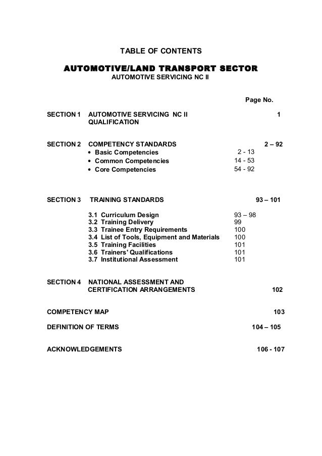 TR AUTOMOTIVE SERVICING NC II