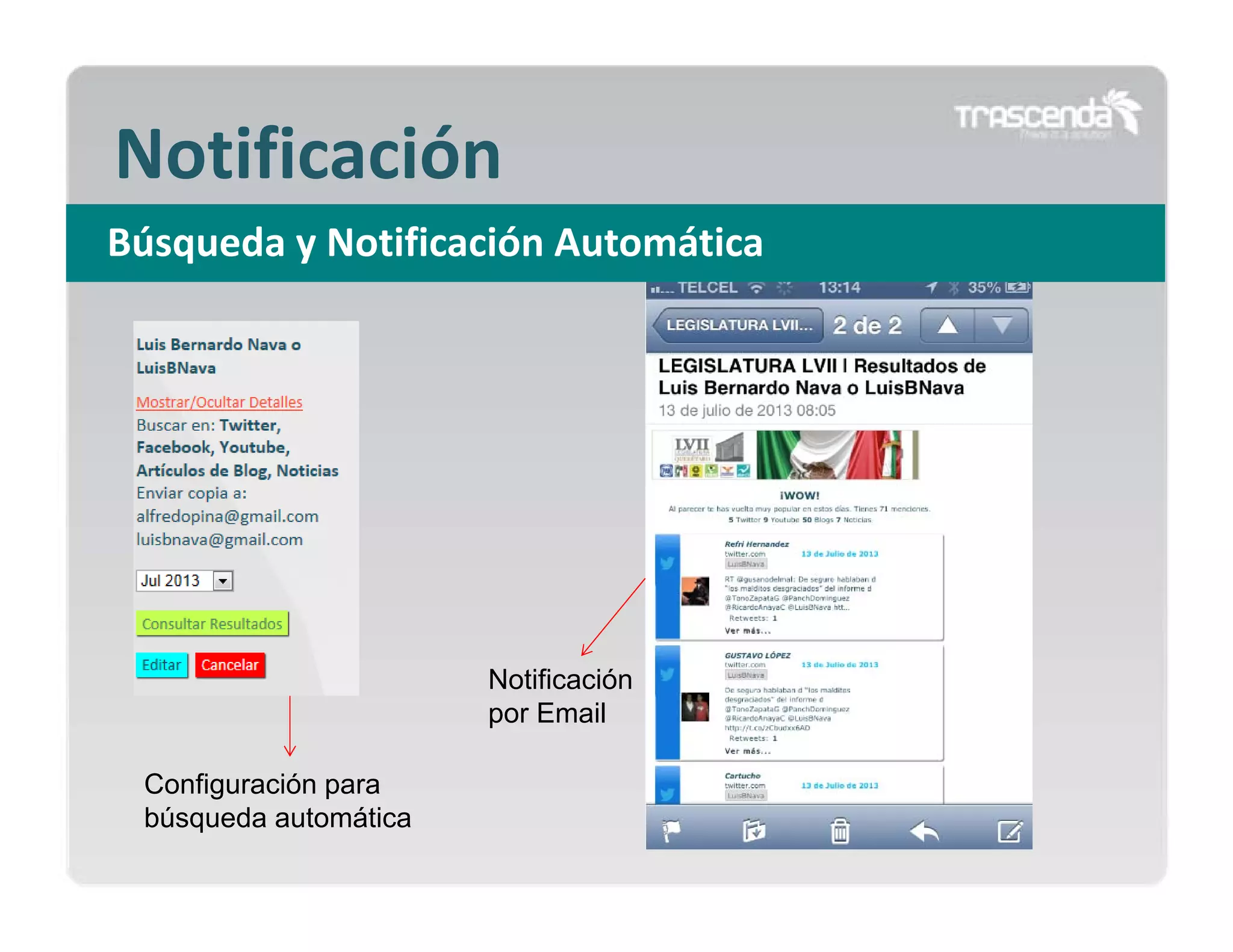 Notificación 
Búsqueda y Notificación Automática

Notificación
por Email
Configuración para
búsqueda automática

 