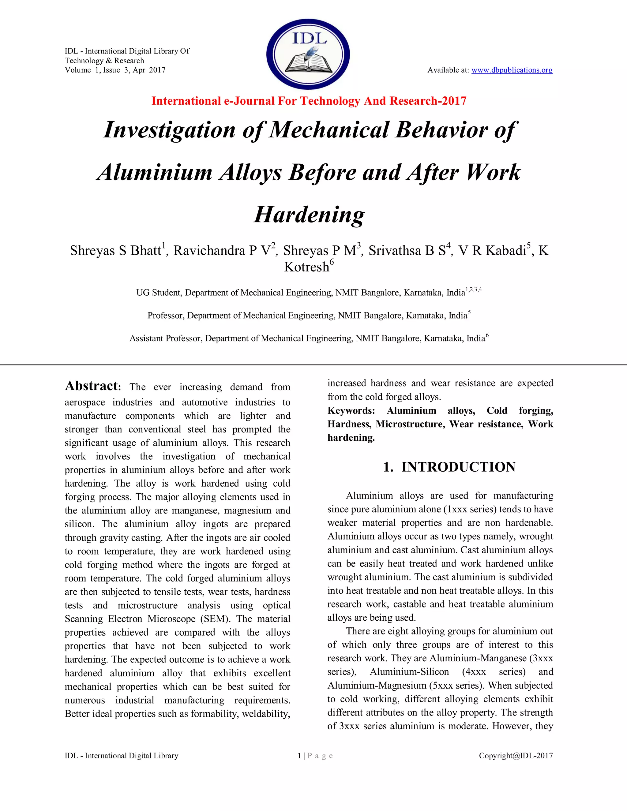 Investigation of Mechanical Behavior of Aluminium Alloys Before and ...