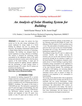 An Analysis of Solar Heating System for Building | PDF