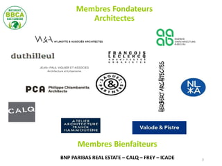 Membres Bienfaiteurs
BNP PARIBAS REAL ESTATE – CALQ – FREY – ICADE
Membres Fondateurs
Architectes
3
 