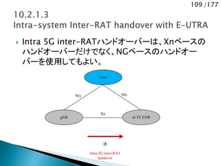 109 /177
 Intra 5G inter-RATハンドオーバーは、Xnベースの
ハンドオーバーだけでなく、NGベースのハンドオー
バーを使用してもよい。
Core
gNB eLTE ENB
Intra 5G inter-RAT
handover
NG NG
Xn
 