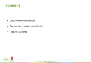 © EVEA - ADEME – Nov 2016
Sommaire
• Déroulement et méthodologie
• Exemple d’un projet de Nantes Habitat
• Retour d’expérience
 