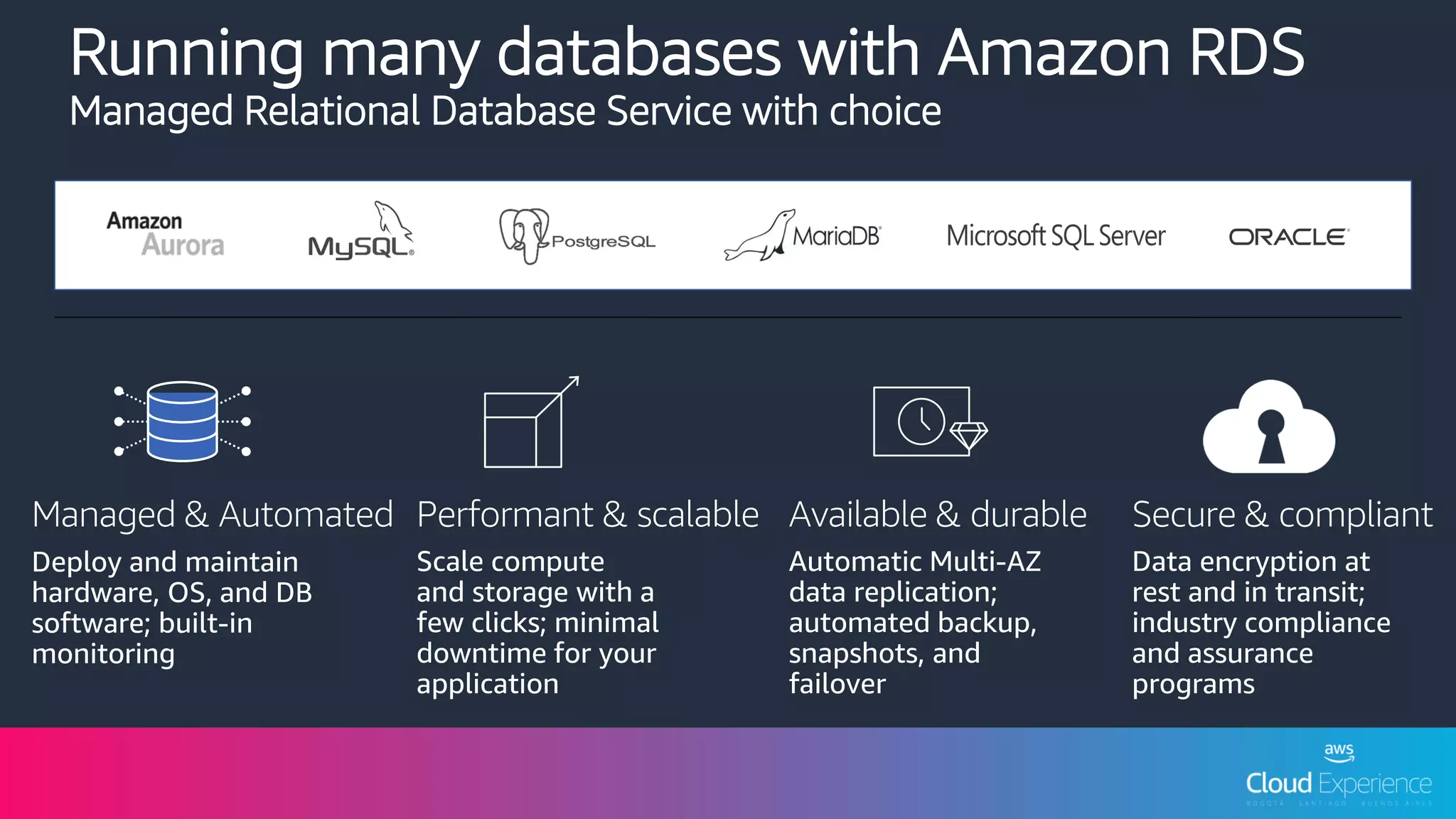 AWS Cloud Experience CA: Bases de Datos en AWS: distintas necesidades ...