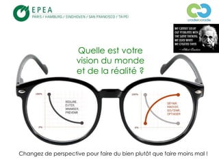 © 2013, EPEA Paris/LTF/ZC – Tous droits réservés
Quelle est votre
vision du monde
et de la réalité ?
Changez de perspective pour faire du bien plutôt que faire moins mal !
 