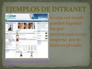 Es una red donde
                                        pueden ingresar
                                        los que
                                        pertenezcan a esta
                                        empresa por lo
                                        tanto es privado


http://www.getsharepoint.com/sbi/defa
ult.aspx
 