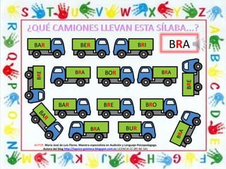 BRA
BAR
BAR
BRA
BRA
BRA
BRA
BER BRI
BOR
BRE
BRE BRO
BUR
BRE
BAR
AUTOR: María José de Luis Flores. Maestra especialista en Audición y Lenguaje-Psicopedagoga.
Autora del blog http://lapsico-goloteca.blogspot.com.es LICENCIA CC (BY-NC-SA)
 