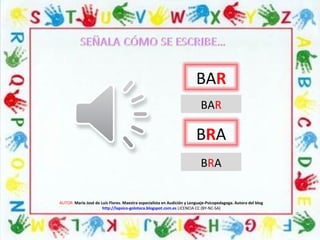 AUTOR: María José de Luis Flores. Maestra especialista en Audición y Lenguaje-Psicopedagoga. Autora del blog
http://lapsico-goloteca.blogspot.com.es LICENCIA CC (BY-NC-SA)
BAR
BRA
BAR
BRA
 